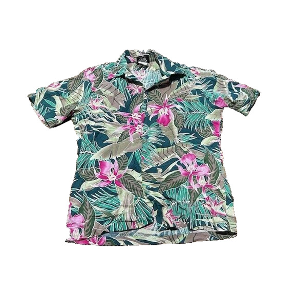 Hilo Hattie Hawaiian Shirt Short Sleeves Button Up Tropical Leaf Floral Green M - Picture 1 of 7